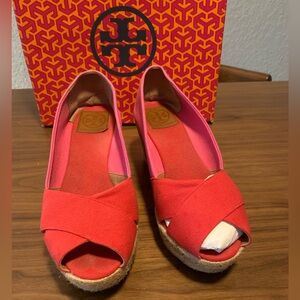 Tory Burch Filipa 75mm wedges Size 9.5 Red/Pink